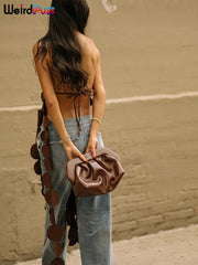 Halter Camisole Top Women Irregular Tassel Backless Bandage Chic Beach Cover Up Stretch Clubwear Vest