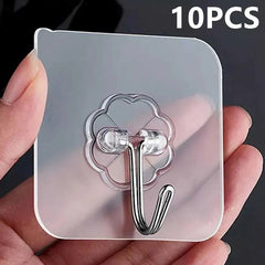 Adhesive Hooks 10-Pack Transparent Stainless Steel Self-Stick Kitchen Bathroom Door Wall Multi-Function
