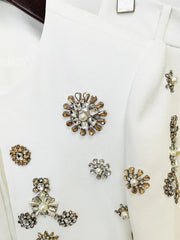 Pant Suit Women Bead Pearl Rhinestone Embellished Cropped Jacket Flare Slit Pants Elegant Chic Set