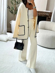 Black White Patchwork Blazer Women Elegant Casual Long Sleeve Jacket with Pockets Office Autumn Button
