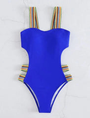 One-Piece Swimsuit Women Colorful Elastic Band Built-In Bra Pads Shapewear Beach Bathing Suit Swimwear