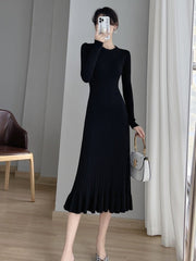 Mermaid Knit Maxi Dress Women A-Line Slim Thick Casual Elegant Party Winter Fashion Dress