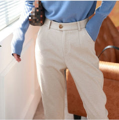 Woolen Pants For Women Harem Pencil Pants Autumn Winter High-Waist Casual Office Trousers