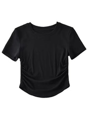 T-Shirt Women Crew Neck Short Sleeve Cotton Ruched Sides Casual Everyday Fashion Tee Top