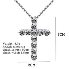 Cross Necklace Unisex 925 Sterling Silver Box Chain Shiny Crystal Classic Pendant Fashion Jewelry Gift