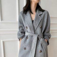 Cashmere Double-Sided Wool Long Coat Women Thick Belt Elegant Warm Winter Outerwear Fashion