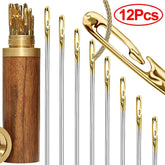 12-Piece Side Hole Blind Sewing Needles Stainless Steel Self Threading Needles for Elderly 3 Sizes Stitching Pin DIY Hand Sewing Needle