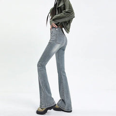 High Waist Flare Jeans Women Vintage Slim Stretchy Denim Tight Casual Trousers Fashion