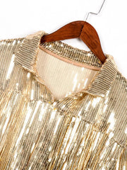 Sequin Glitter Coat Women Retro Long Sleeve Reflective Tassel Chic Casual Outerwear Fashion