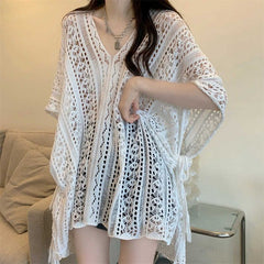 Hollow Out Knit Sweater Women Short Half Sleeve Casual Chic Everyday Fashion Top