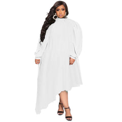 Plus Size Chiffon Maxi Dress Women Long Sleeve Elegant Loose Irregular Hem Casual Fashion Dress