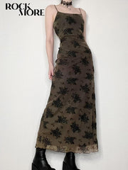 Fairycore Mesh Maxi Dress Women Printed Goth Party Long Casual Elegant Fashion Dress