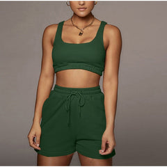 Yoga Shorts Set Women 2-Piece Fitness Vest Crop Top Workout Gym Activewear Casual Fashion