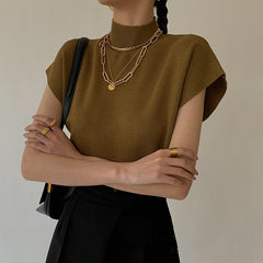 Stand-Up Collar Knit Top Women Elegant Loose Casual Everyday Winter Fashion