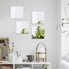 Mirror Wall Stickers 4-Piece 3D Self-Adhesive Flexible DIY Acrylic Art Living Room Home Decoration