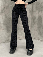 High Waist Flare Bootcut Pants Women Retro Floral Printed Gothic Streetwear Autumn Winter Fashion
