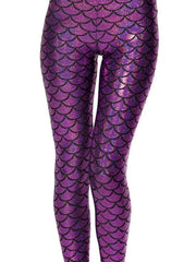 Leggings Women Mermaid Fish Scale Print Push Up Stretch Shiny Streetwear Casual Fashion Pants