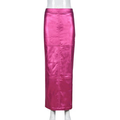 High Waist Metallic Maxi Skirt Women Luxury Glitter Long Party Elegant Chic Fashion Skirt