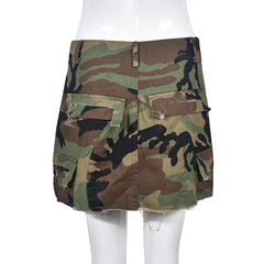 Camouflage Mini Skirt Women Y2K Print Side Slit Streetwear Casual Fashion Dress Skirt