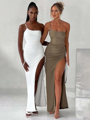 One Shoulder Maxi Dress Women High Split Backless Elegant Party Cocktail Club Evening Fashion Dress