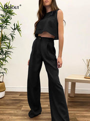 Crop Top & Wide Leg Pant Set Women 2-Piece Cotton Summer Casual Lounge Beach Vacation Fashion