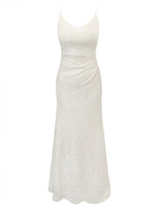 Spaghetti Strap Bodycon Midi Dress Women Sleeveless Folded Elegant Casual Party Fashion