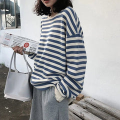 Oversized Striped Sweater Women Vintage Loose Casual Cozy Everyday Winter Fashion Sweatshirt Top