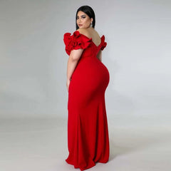 Plus Size Mermaid Maxi Dress Women Elegant Ruffle Red Black Backless Wedding Party Formal Prom