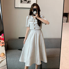 Top & Midi Skirt Set Women Elegant 2-Piece Above Elbow Sleeve Chic Casual Fashion Suit Outfit