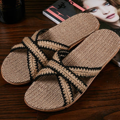 Women's Slippers Home Summer Cross Strap Slippers Moccasins Natural Hemp Slippers Comfy Multicolor