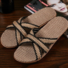 Hemp Cross Strap Slippers Women Natural Moccasin Comfy Multicolor Home Summer Casual Fashion