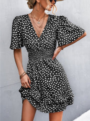 Butterfly Sleeve Print Mini Dress Women V-Neck Short A-Line Casual Summer Fashion Dress