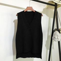 Knit Vest Women V-Neck Loose Fit Casual Warm Autumn Winter Everyday Fashion Sweater Top