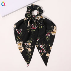 Satin Hair Scrunchie Women Ribbon Bow Elastic Hair Band Ponytail Tie Scarf Fashion Accessory
