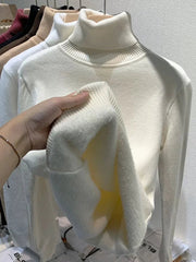 Turtleneck Sweater Women Thermal Lining Warm Thick Cozy Knitted Winter Casual Fashion Top