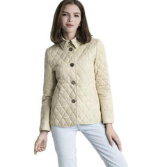 Short Cotton Padded Parka Women Button Turn-Down Collar Warm Winter Casual Outerwear Fashion
