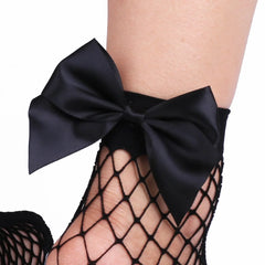 Women's Chic Breathable Fishnet Ankle Socks with Bow Knot Sexy Hollow Out Mesh Socks Lolita Style Socks