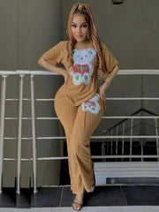 Tracksuit Women 2-Piece Print Pullover Top Pants Casual Lounge Matching Set Spring Autumn Outfit