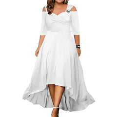 Plus Size Fashion Elegant Long Dress Irregular Hem Cocktail Party Evening Dress Off Shoulder Straps