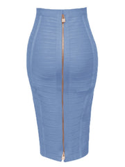 Bandage Pencil Midi Skirt Women Zipper Detail 16 Color Bodycon Stretch Elegant Office Fashion