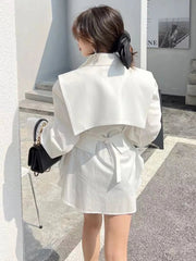 Blazer Dress Women Contrast Color Long Sleeve High Waist Faux 2-Piece Chic Contemporary Trend Dress