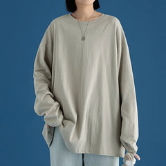 Long Sleeve T-Shirt Women Basic Oversized O-Neck Casual Comfortable Everyday Fashion Tee Top
