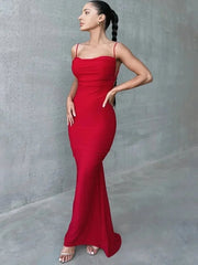 Maxi Dress Women Elegant Chic Backless Sleeveless Slash Neck High Waist Bodycon Party Spring Summer