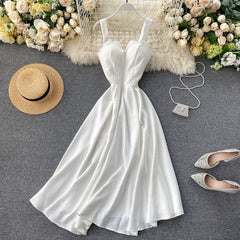 Cottagecore Spaghetti Strap Midi Dress Women V-Neck Open Back Y2K Milkmaid Casual Summer Fashion