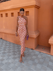 Maxi Dress Women Oblique Shoulder Sleeveless Asymmetric Backless Bodycon Party Clubwear Long Dress