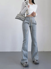 High Waist Flared Plush Sweatpants Women Elastic Casual Comfortable Winter Fashion Pants