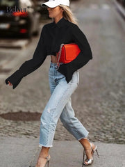 Crop Top Women Elegant Flare Sleeve Asymmetrical Shirt Chic Streetwear Casual Fashion Blouse Top