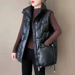 Down Cotton Vest Women Loose Fit Casual Sleeveless Waistcoat Large Size Winter Fashion Top