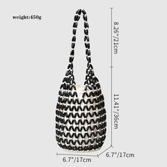 Woven Straw Bag Wooden Beads Shoulder Tote Beach Summer Bucket Handbag Boho Vacation Basket