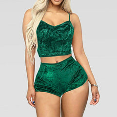 Velvet Pajama Set Women 2-Piece Shorts Top Party Casual Loungewear Sleepwear Fashion